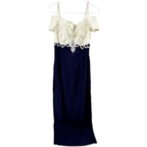 Vintage Scott Mcclintock Maxi Dress Off Shoulder Empire Lace Cut Out Blue 8
